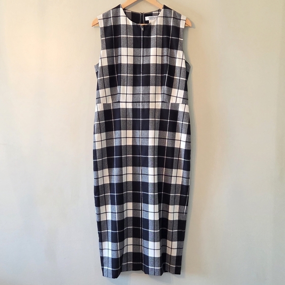 MaxMara Women's Wool Plaid Fall Winter Midi Sleeveless Professional Dress Sz 14 - Picture 5 of 16